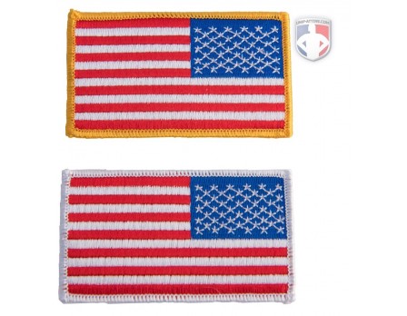 REVERSED Black & Gold 3 x 2 American Flag iron on patch (4633) Biker (M1)